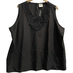 Bedford Fair Womens Blouse Black Sleeveless V Neck Lace Keyhole Plus 2X New
